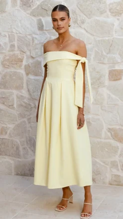 Bentley Off Shoulder Midi Dress - Lemon