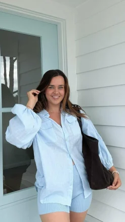 Bianca Knit Ribbed Shorts - Blue