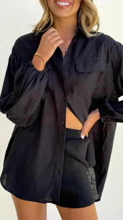 Bianca Oversized Button Up Shirt - Black