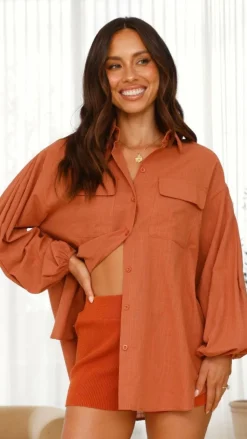 Bianca Oversized Button Up Shirt - Rust