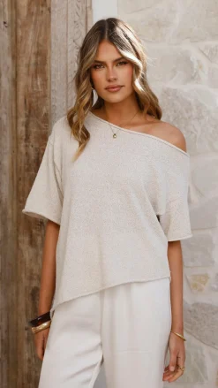 Blair Off Shoulder Tee - Oatmeal