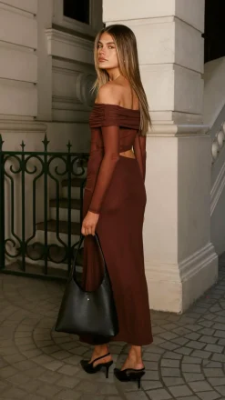 Blaire Off The Shoulder Maxi Dress - Chocolate