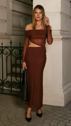 Blaire Off The Shoulder Maxi Dress - Chocolate