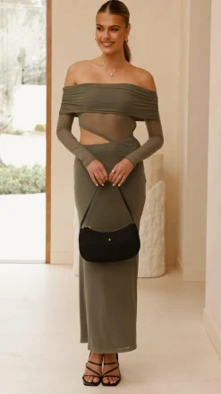 Blaire Off The Shoulder Maxi Dress - Olive