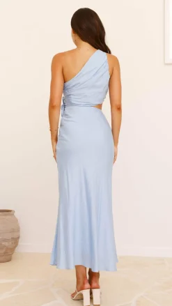Bloom One Shoulder Cut Out Maxi Dress - Blue