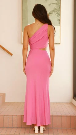 Bloom One Shoulder Cut Out Maxi Dress - Hot Pink