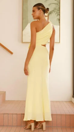 Bloom One Shoulder Cut Out Maxi Dress - Yellow