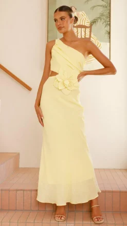Bloom One Shoulder Cut Out Maxi Dress - Yellow