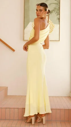 Bloom One Shoulder Cut Out Maxi Dress - Yellow
