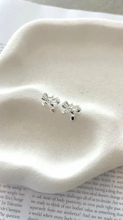 Bow Stud Sterling Silver Plated Earrings - Silver