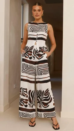 Briar Button Crop Top - Chocolate Abstract