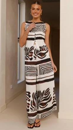 Briar Button Crop Top - Chocolate Abstract