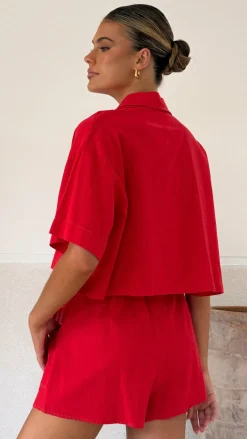 Bridgette Cropped Shirt and Shorts Set - Red