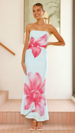 Brittani Strapless Maxi Dress - Blue/Pink