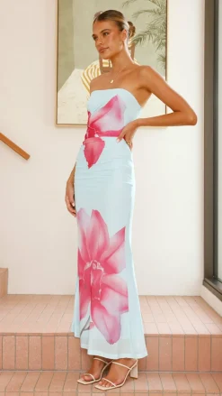 Brittani Strapless Maxi Dress - Blue/Pink