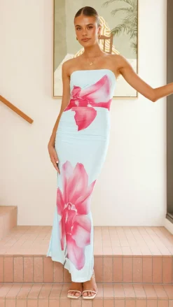 Brittani Strapless Maxi Dress - Blue/Pink