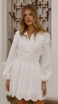 Brittney Long Sleeve Mini Dress - White