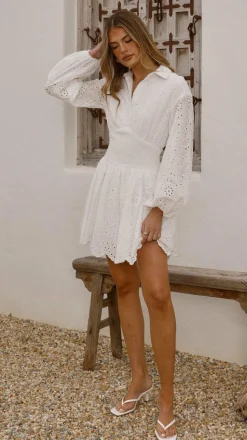 Brittney Long Sleeve Mini Dress - White