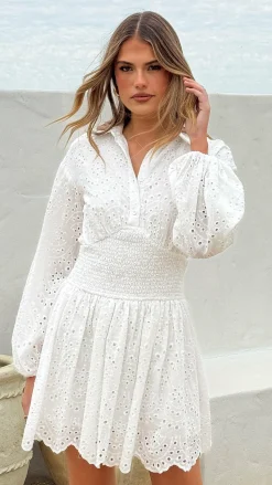 Brittney Long Sleeve Mini Dress - White