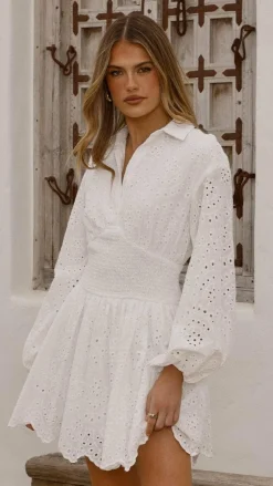 Brittney Long Sleeve Mini Dress - White