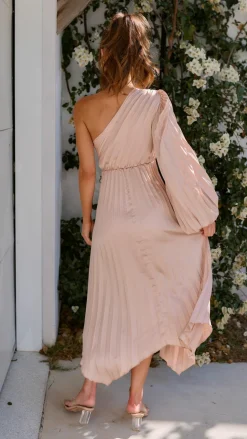 Brooklyn One Shoulder Midi Dress - Champagne