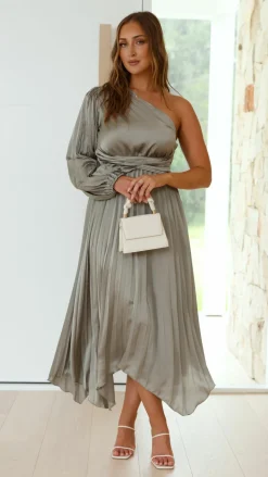 Brooklyn One Shoulder Midi Dress - Olive