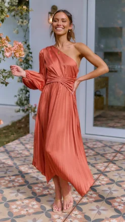 Brooklyn One Shoulder Midi Dress - Copper
