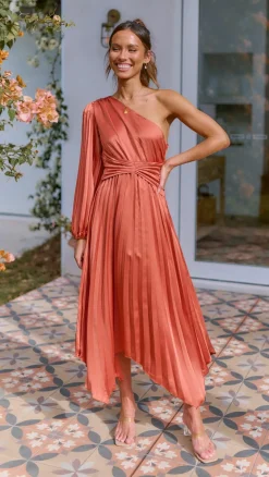 Brooklyn One Shoulder Midi Dress - Copper