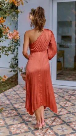 Brooklyn One Shoulder Midi Dress - Copper