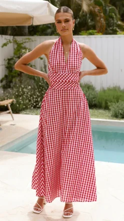 Brydie Halter Maxi Dress - Gingham Red