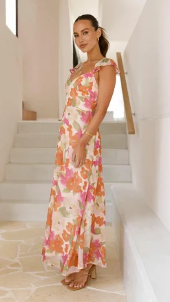 Calais Maxi Dress - Orange Floral