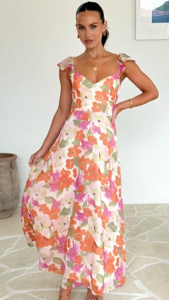 Calais Maxi Dress - Orange Floral
