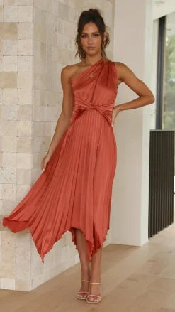 Cali One Shoulder Midi Dress - Copper