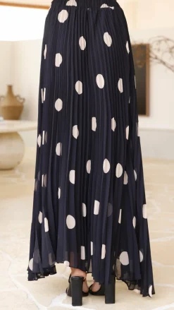 Cambree Peplum Top and Maxi Skirt Set - Black / Beige Polka Dot