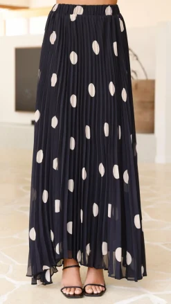 Cambree Peplum Top and Maxi Skirt Set - Black / Beige Polka Dot