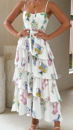 Camisha Frill Maxi Dress - Vase Print