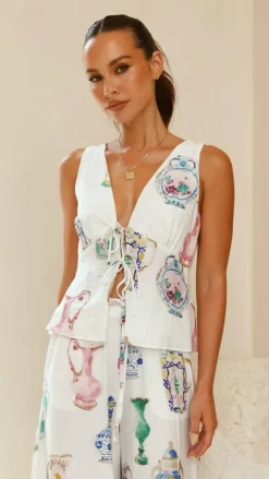 Candella Tie Front Top - Vase Print