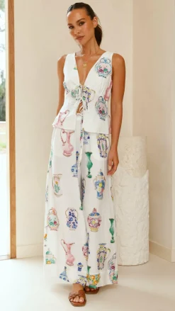 Candella Tie Front Top - Vase Print