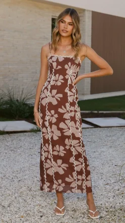 Carlia Midi Dress - Brown Daylillies