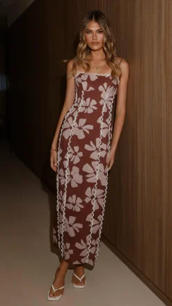 Carlia Midi Dress - Brown Daylillies