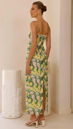 Carlia Midi Dress - Lemon Print