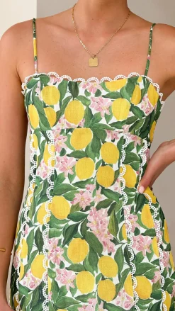 Carlia Midi Dress - Lemon Print