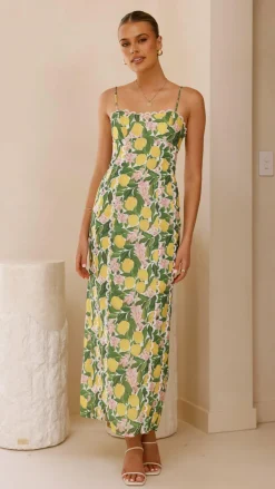 Carlia Midi Dress - Lemon Print