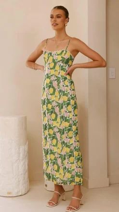 Carlia Midi Dress - Lemon Print