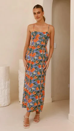 Carlia Midi Dress - Orange Print