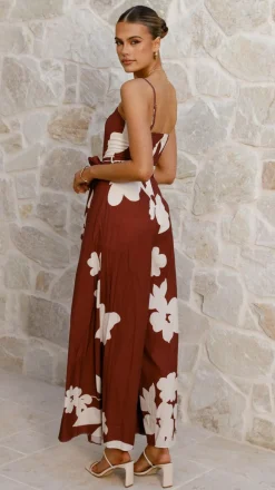 Carson Front Spilt Strapless Jumpsuit - Merlot Floral