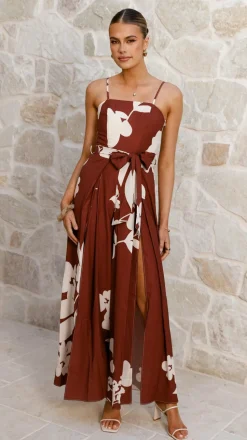 Carson Front Spilt Strapless Jumpsuit - Merlot Floral