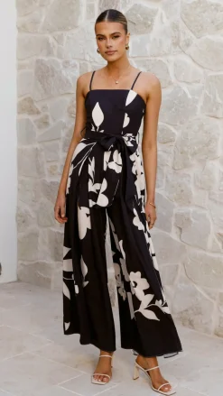 Carson Front Split Strapless Jumpsuit - Black Floral