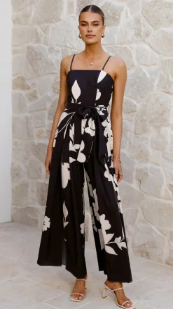 Carson Front Split Strapless Jumpsuit - Black Floral