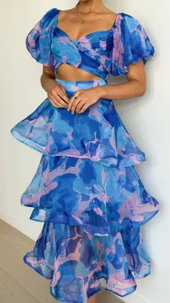 Casey Maxi Dress - Blue / Pink Print